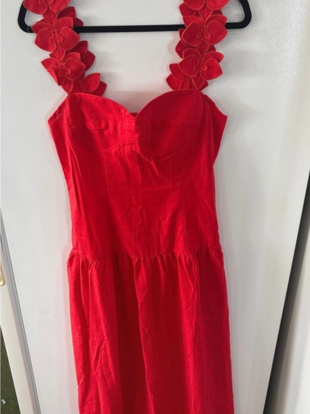 Commense Red Floral-strap Midi Dress